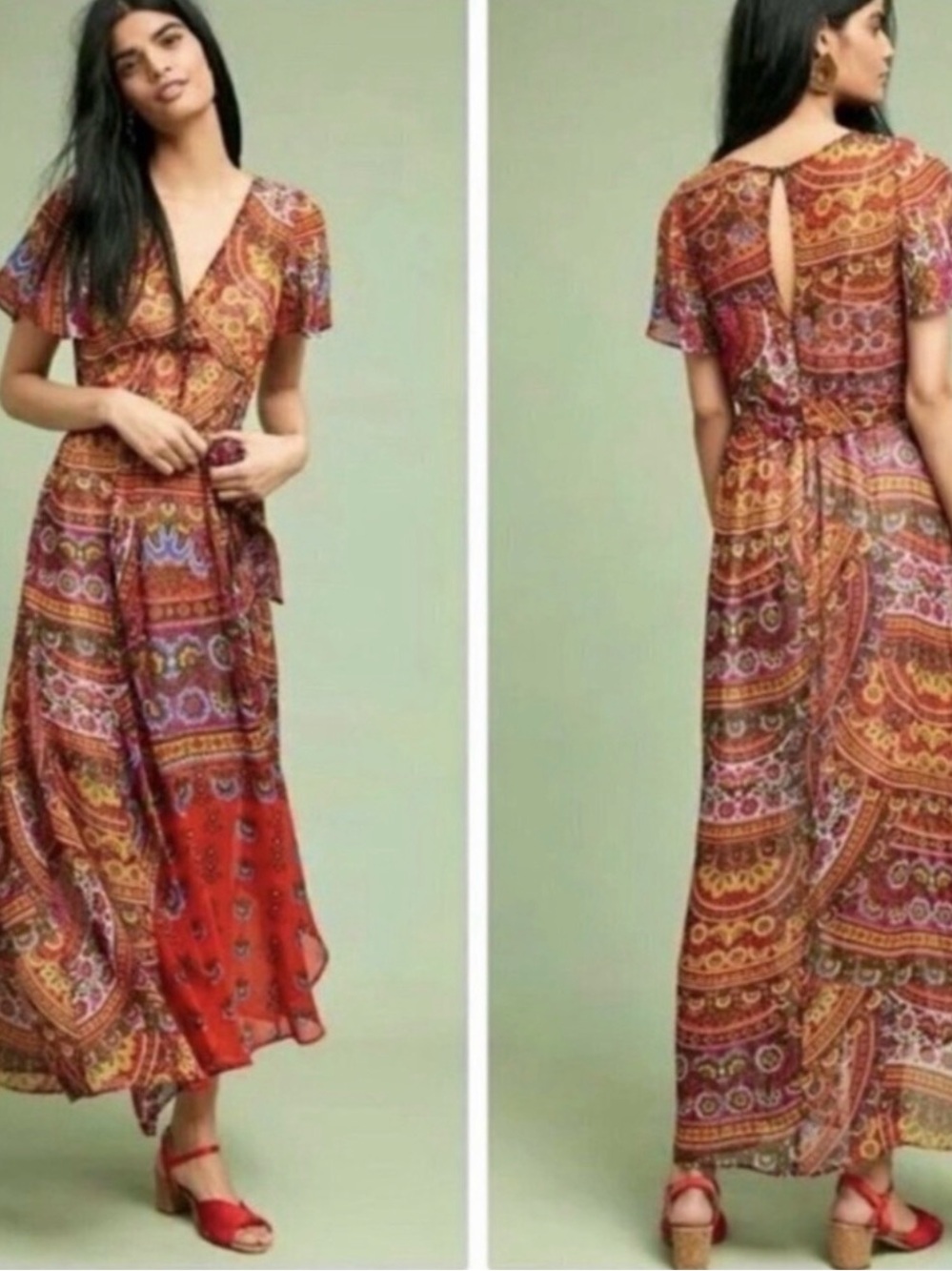Anthropologie Akemi + Kin Murol Boho Wrap Maxi Dress Size 6